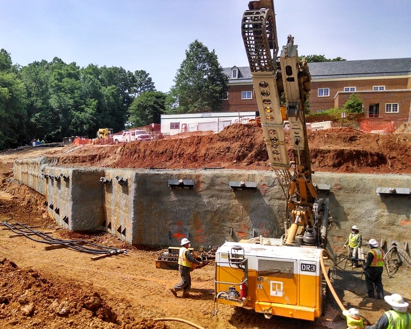 photo of drilling anchors for a soldier pile wall