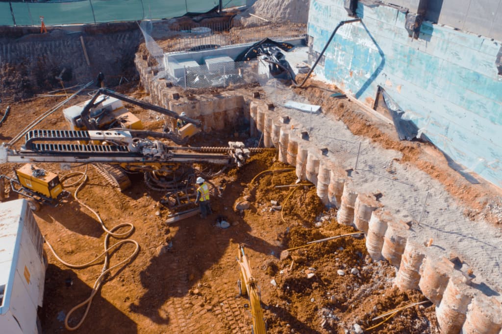 Drilling Anchors for a Secant Pile Wall