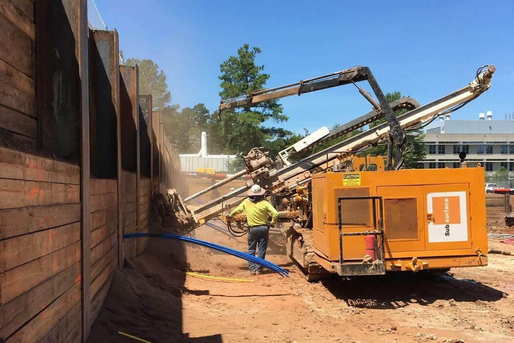 Drilling Anchors for a Soldier Pile Wall