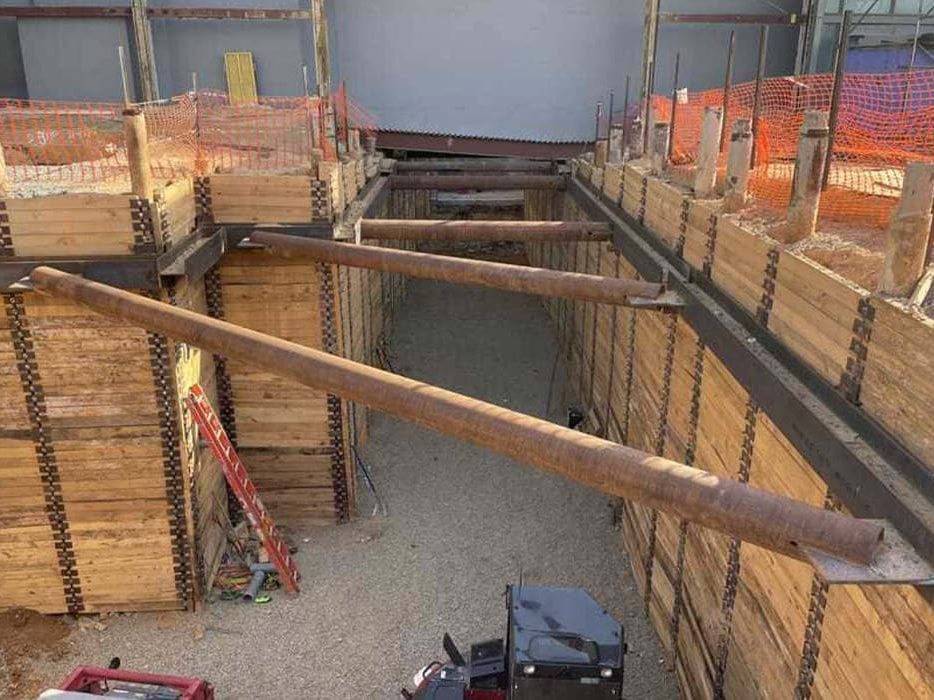 photo of internally braced soldier pile wall